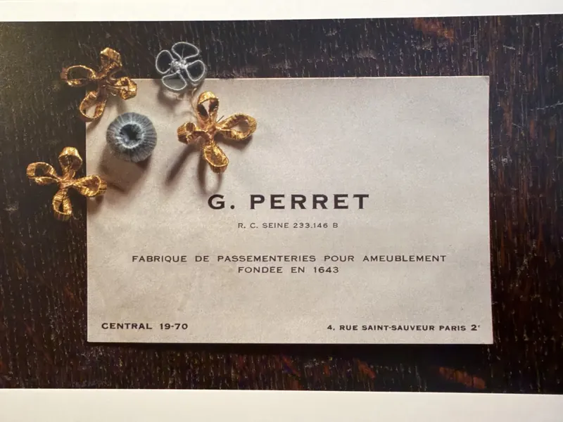 Carte ancienne G. Perret, fabrique de passementeries pour ameublement fondée en 1643.